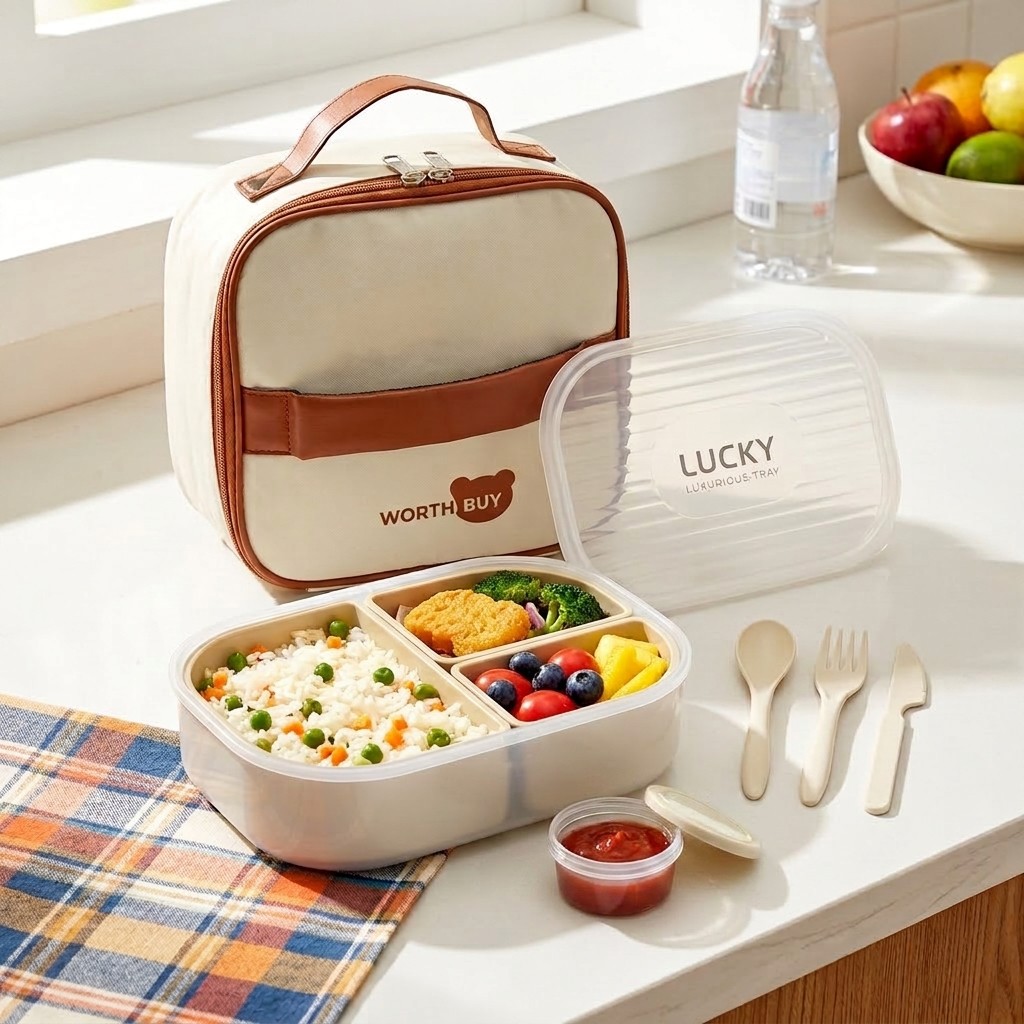 3 Compartment Plastic Bento Bo - Meal Prep Kinder ulasan dan harga