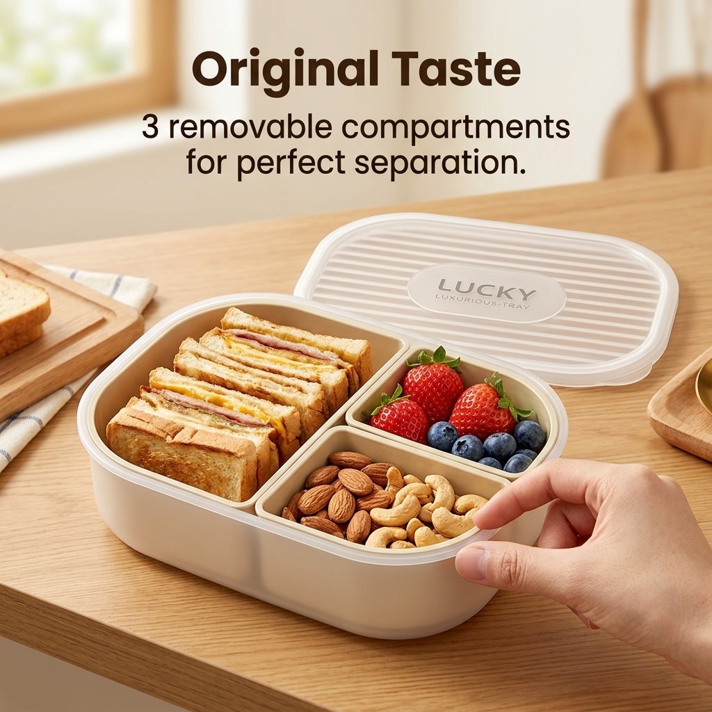3 Compartment Plastic Bento Bo - Meal Prep Kinder ulasan dan harga